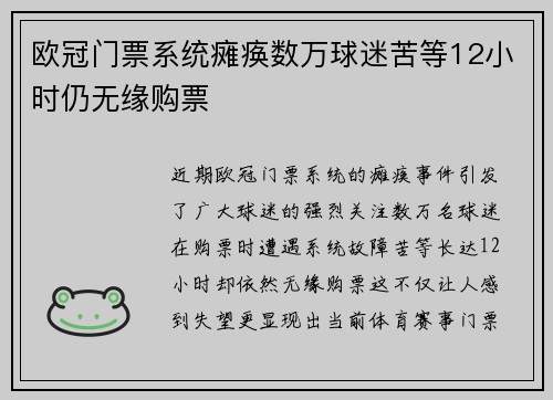 欧冠门票系统瘫痪数万球迷苦等12小时仍无缘购票