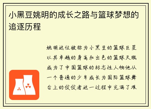 小黑豆姚明的成长之路与篮球梦想的追逐历程
