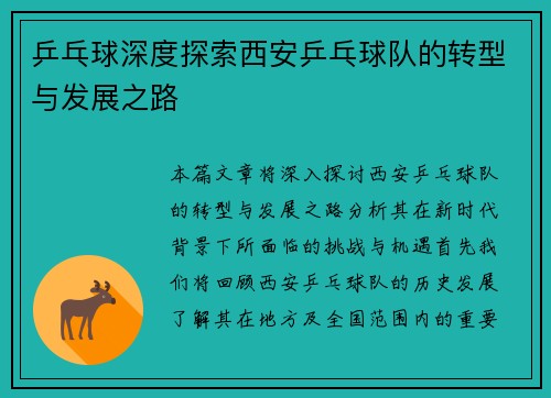 乒乓球深度探索西安乒乓球队的转型与发展之路