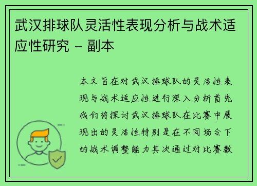 武汉排球队灵活性表现分析与战术适应性研究 - 副本